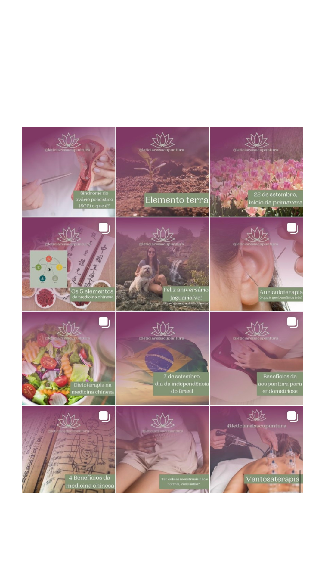 Antes: feed de Acupuntura com a apresentação visual anterior