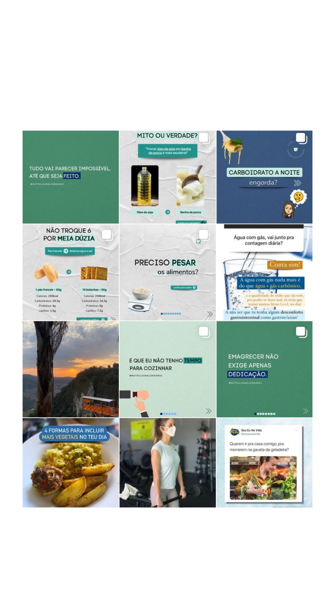 Antes: feed de Nutrição com a apresentação visual anterior
